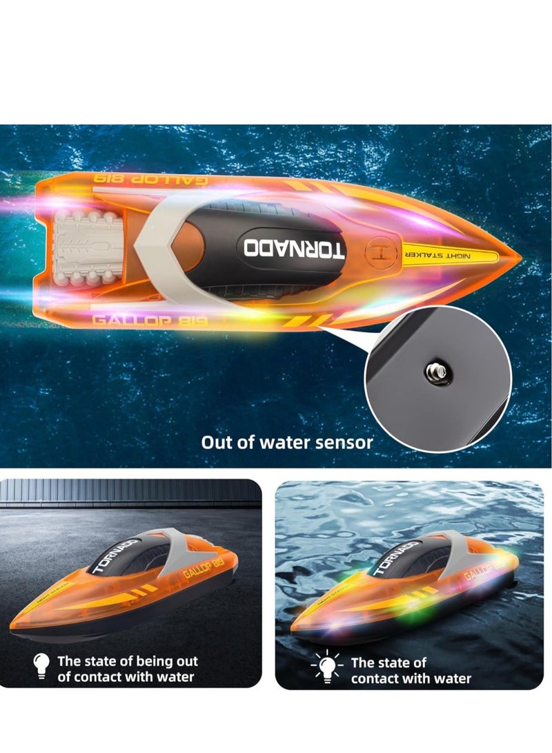 TORNADO HJ819 RC Boat for Kids 8-16, 15+ MPH Fast Remote Control Boat with LED Lights, 2.4G RC Electric Boats Pool and - Image 2