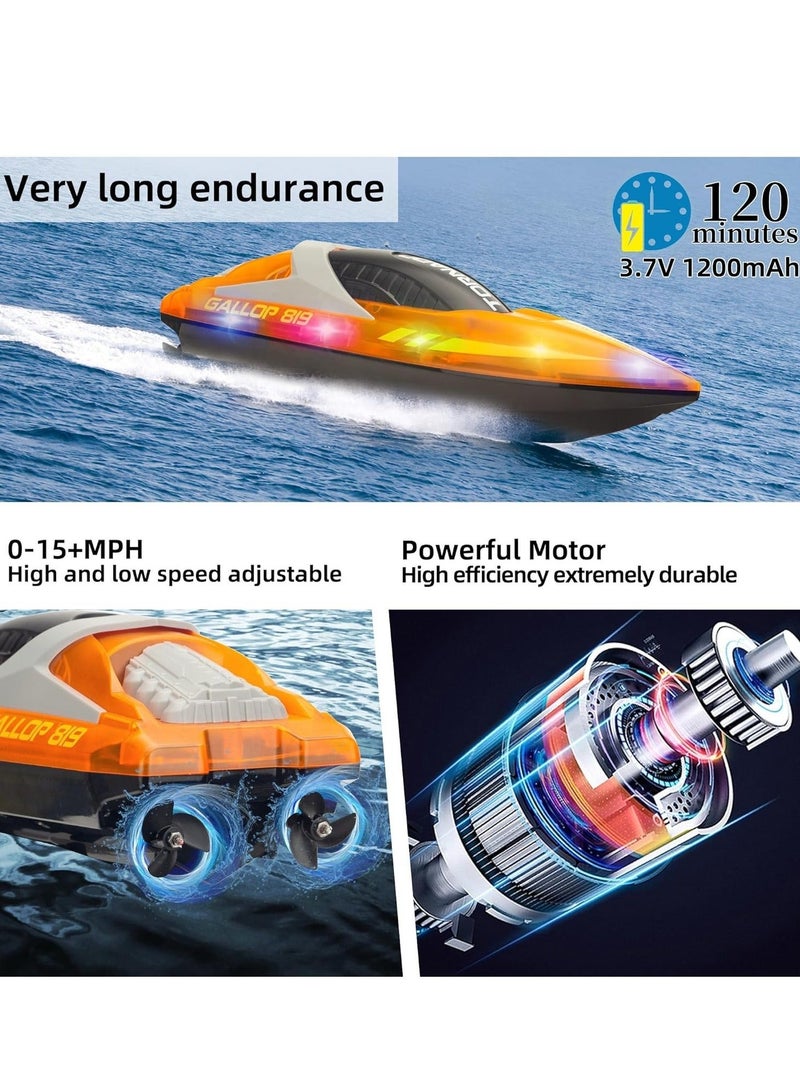 TORNADO HJ819 RC Boat for Kids 8-16, 15+ MPH Fast Remote Control Boat with LED Lights, 2.4G RC Electric Boats Pool and - Image 3