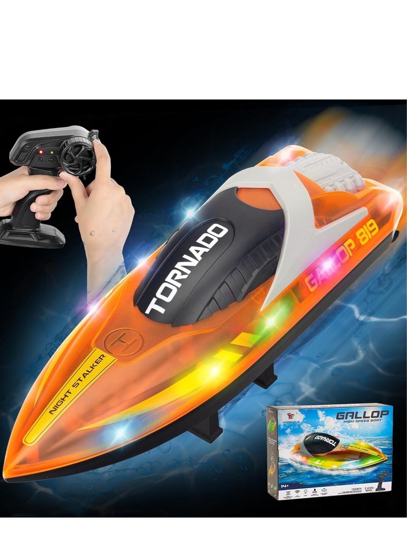 TORNADO HJ819 RC Boat for Kids 8-16, 15+ MPH Fast Remote Control Boat with LED Lights, 2.4G RC Electric Boats Pool and - Image 5