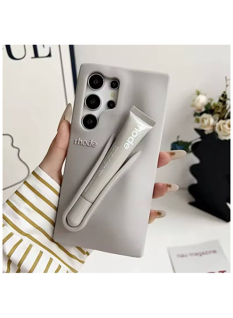 rhode Lip Gloss Phone Case with Lip Tint, For Samsung Galaxy S24 Ultra Case Liquid Silicone Camera Protection Lipstick Lip Glaze Phone Case for Samsung Galaxy S24 Ultra (Grey) - Image 1