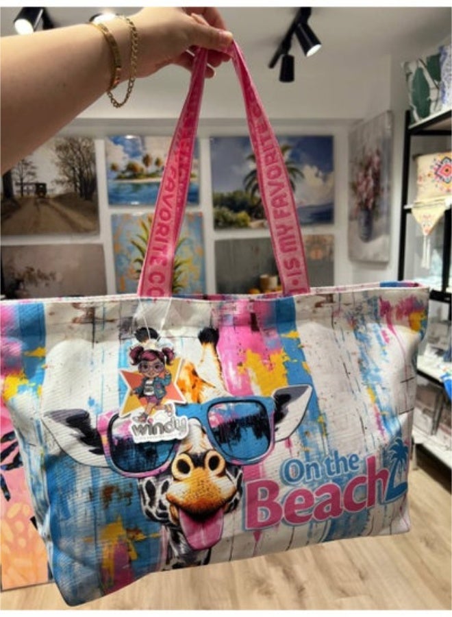 Waterproof beach tote bag with a makeup clutch—a large gabardine beach bag with high-quality double-sided printing, perfect for travel and summer vacations - Image 1