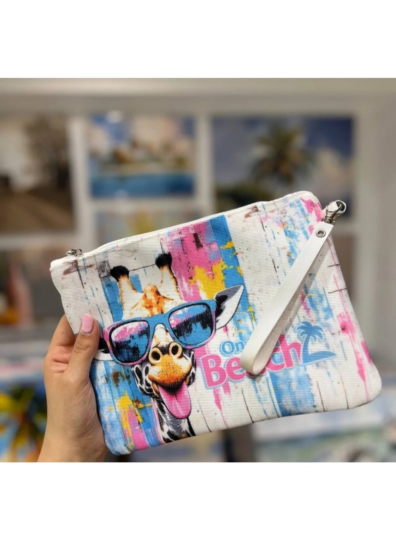 Waterproof beach tote bag with a makeup clutch—a large gabardine beach bag with high-quality double-sided printing, perfect for travel and summer vacations - Image 2