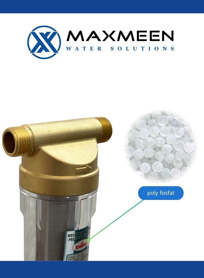 ماكسمين فلتر مياه مسبق 1/2 بوصة للمنزل – شبك ستانلس ستيل لإزالة الرواسب – بدون كهرباء- ماكسمين - Image 2