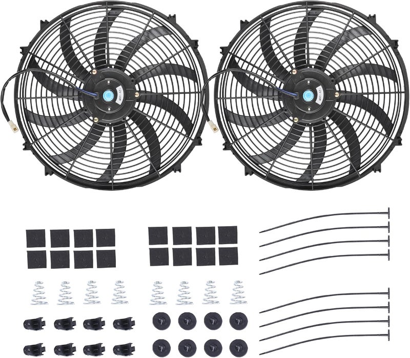 GESEXI 14" Electric Radiator Cooling Fan Assembly Kit, Universal High Performance 12V 90W Motor with Fan Mounting Kit - Black (2 Pack) - Image 1