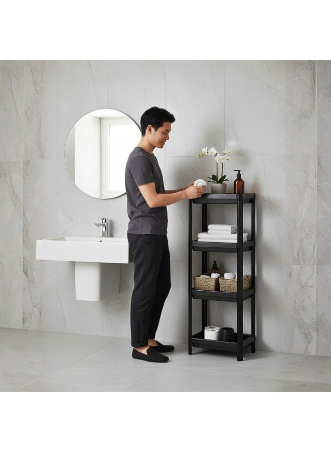 4-Layer Vesken Shelving Unit Black 36×23×100 cm – Multi-Purpose Plastic Storage Shelf for Bathroom, Kitchen & Small Spaces - Image 3