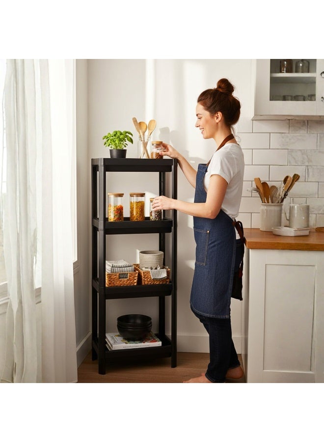 4-Layer Vesken Shelving Unit Black 36×23×100 cm – Multi-Purpose Plastic Storage Shelf for Bathroom, Kitchen & Small Spaces - Image 4