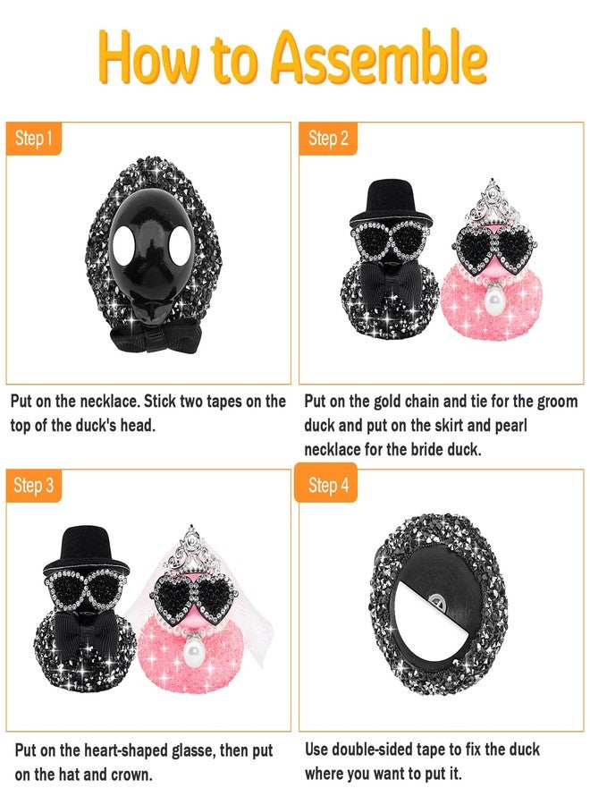 wonuu Mini Sparkly Diamond-Studded Wedding Rubber Duck, Groom Bride Couple Duckies Set Bling Rhinestones Ducky, Rose Flower Crown - Image 3