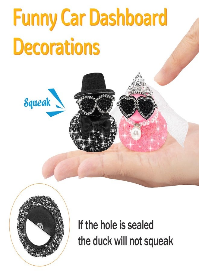 wonuu Mini Sparkly Diamond-Studded Wedding Rubber Duck, Groom Bride Couple Duckies Set Bling Rhinestones Ducky, Rose Flower Crown - Image 2