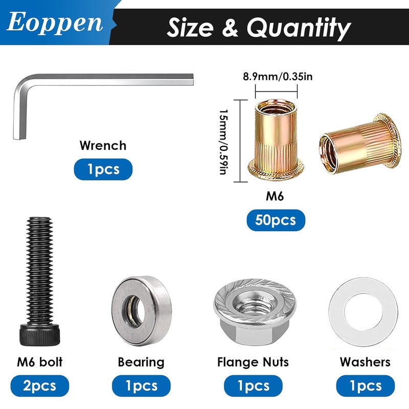 Eoppen 50Pcs M6 Rivet Nuts with Hand Rivet Nut Tool, Carbon Steel Flat Head Threaded Insert Nut Kit for Furniture, Automotive, Marine and Decoration - Image 2