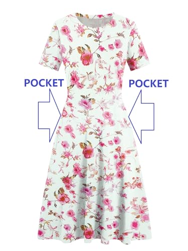 HELYO Women's Elegant Vintage 50s Office Casual Floral Print Work Party A-Line Swing Dress with Pockets 162 (M, Rose White) - Image 5