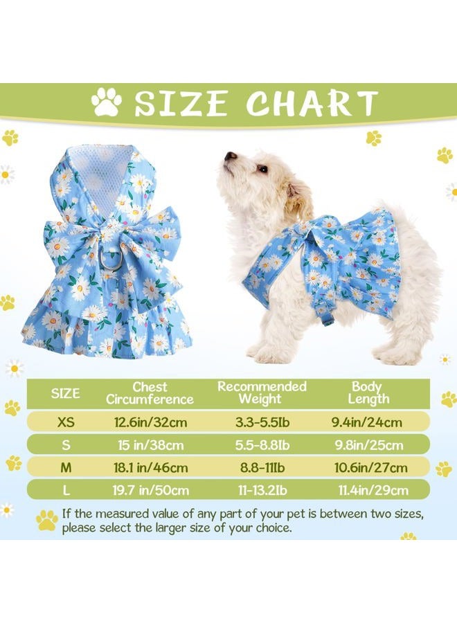 Sanwuta 4 Pack Harness Dog Dress Bowknot Leash Set Floral Princess Dog Harness Dress Vest with Leash Pet Doggy Outfits for Outdoor Walking, 4 Colors(X-Small) - Image 2