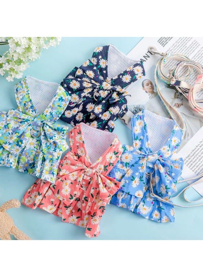 Sanwuta 4 Pack Harness Dog Dress Bowknot Leash Set Floral Princess Dog Harness Dress Vest with Leash Pet Doggy Outfits for Outdoor Walking, 4 Colors(X-Small) - Image 4