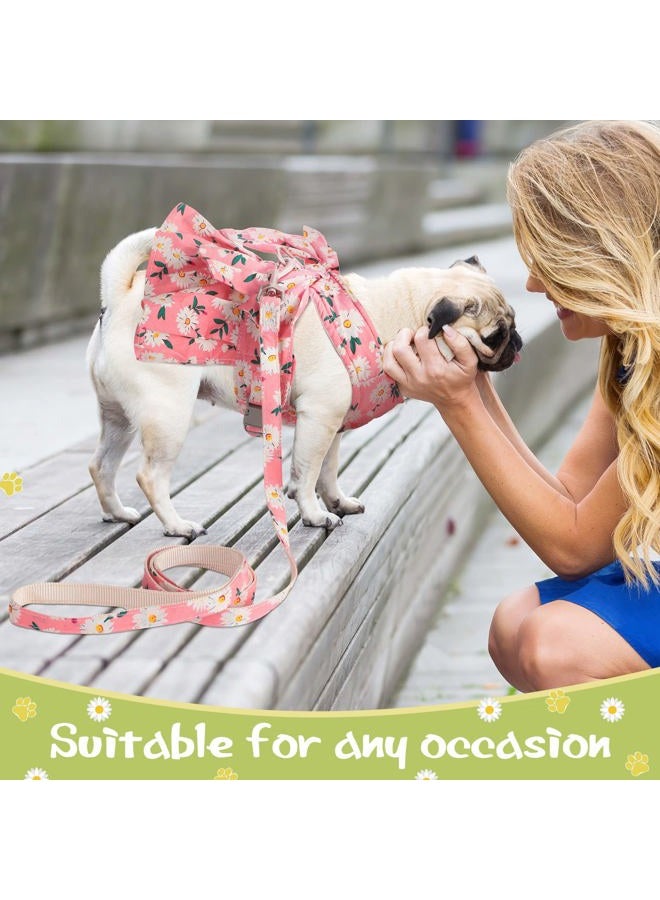 Sanwuta 4 Pack Harness Dog Dress Bowknot Leash Set Floral Princess Dog Harness Dress Vest with Leash Pet Doggy Outfits for Outdoor Walking, 4 Colors(X-Small) - Image 3