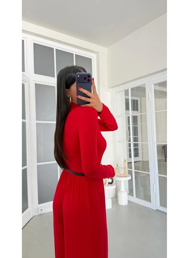 Gaus  Red Belted Modal Basic Jumpsuit GAUS-01899. for Women | Best Price UAE
