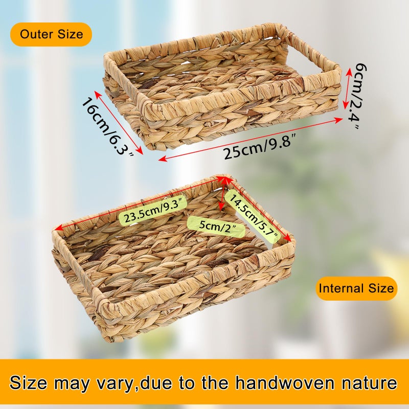 Hipiwe Small Keys Basket for Entryway Table Decorative Wicker Basket Tray Woven Organizer Baskets Water Hyacinth Snacks Fruit Serving Trays for Keys Wallet Cell Phone Candy Organizing, 9.8"x6.3" - Image 3