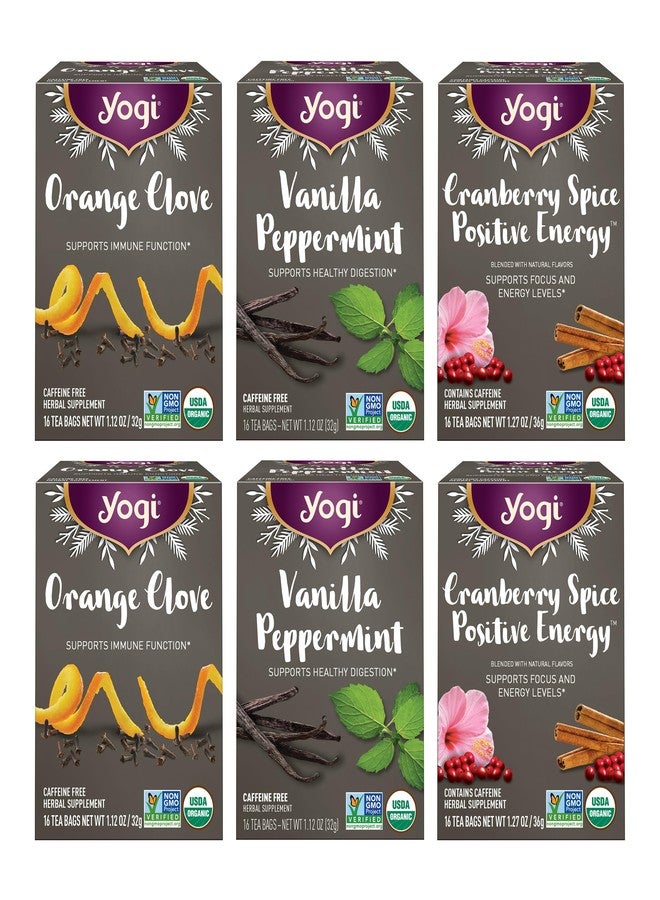 Yogi Tea Holiday Variety Sampler - 16 Bags per Pack (6 Packs) - Holiday Sampler - Includes 2 Vanilla Peppermint, 2 Orange Clove & 2 Cranberry Spice Positive Energy - Seasonal Tea Sampler Set - Image 1