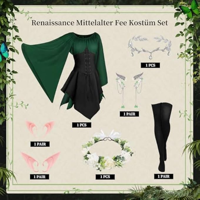 MEDIEVAL COSTUME WOMEN'S RENAISSANCE DRESS CORSET TRUMPET SLEEVES TRADITIONAL IRISH CLOTHING CARNIVAL THEME PARTY OFF SHOULDER - Image 3