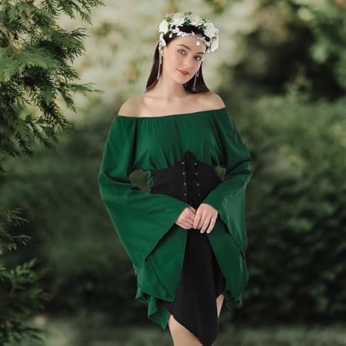 MEDIEVAL COSTUME WOMEN'S RENAISSANCE DRESS CORSET TRUMPET SLEEVES TRADITIONAL IRISH CLOTHING CARNIVAL THEME PARTY OFF SHOULDER - Image 5