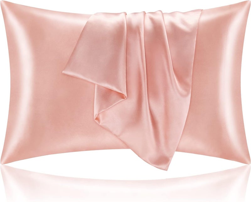 Nan Set of 2 Pink Satin Pillowcases for Hair and Skin, 20x26 inches - Image 1