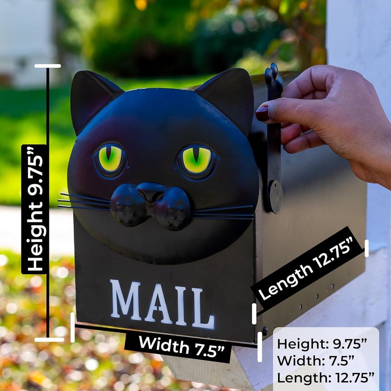 Made Easy Kit Metal Mailbox Animal Design - Fast Straight Forward Post Mounting Bracket Install - Durable All Weather Rust Resistant - Letters, Mail, Small Packages (Standard, Cat Black) - Image 3