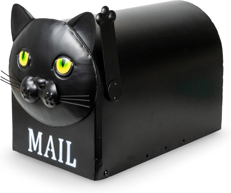 Made Easy Kit Metal Mailbox Animal Design - Fast Straight Forward Post Mounting Bracket Install - Durable All Weather Rust Resistant - Letters, Mail, Small Packages (Standard, Cat Black) - Image 1
