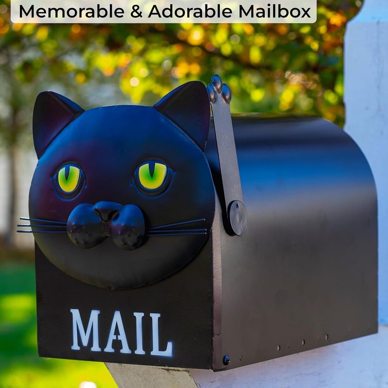 Made Easy Kit Metal Mailbox Animal Design - Fast Straight Forward Post Mounting Bracket Install - Durable All Weather Rust Resistant - Letters, Mail, Small Packages (Standard, Cat Black) - Image 5