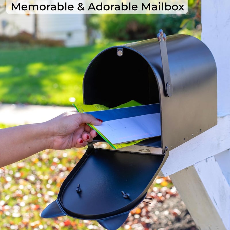 Made Easy Kit Metal Mailbox Animal Design - Fast Straight Forward Post Mounting Bracket Install - Durable All Weather Rust Resistant - Letters, Mail, Small Packages (Standard, Cat Black) - Image 2