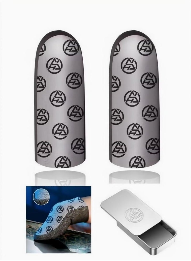 2-Pack of Silver Cloth Mobile Game Finger Cots Extremely Thinmaterial Zero Contact Breathable Extremely Sensitive With Storage Box  - Image 1