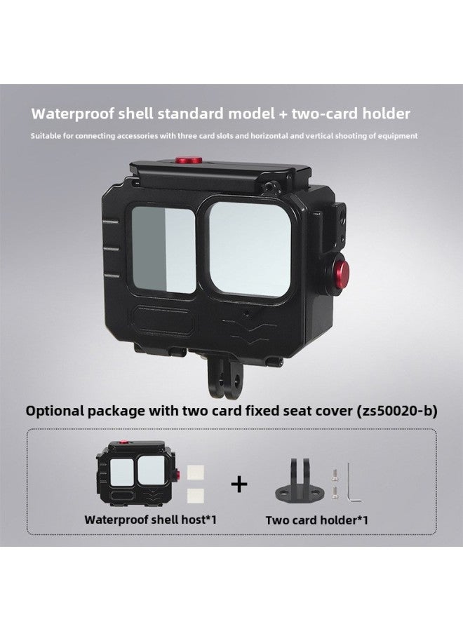 BGNing Aluminum Alloy Sports Camera Deep Sea Waterproof Shell Diving Protective Shell Sports Photography Accessories Cold Boots Extension-color: Deep Sea Waterproof Shell + Double Leaf Fixed Base - Image 1