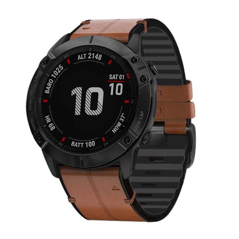 Abanen Unisex Brown Genuine Leather Watch Band for Garmin Fenix 7X/6X/5X Plus, Tactix Delta, Fenix 3, Enduro - Quick Easy Fit, 26mm - Image 2