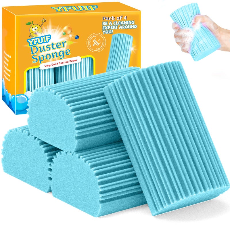 YFUIF 4 Pack Damp Clean Duster Sponge  Magic Sponge Eraser for Household Cleaning  Reusable Dusters Cleaning Supplies for Housekeeping  Dish  Blinds  Glass  Baseboards Window Track Grooves and Faucets - Image 1