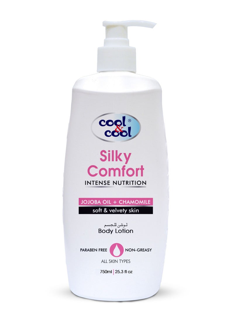 كول اند كول لوشن الجسم كول آند كول سيلكي كومفورت 750 مل - تركيبة مغذية لجميع أنواع البشرة، غنية بزيت الجوجوبا والبابونج، غير دهني وخالي من البارابين لبشرة ناعمة مخملية - Image 1