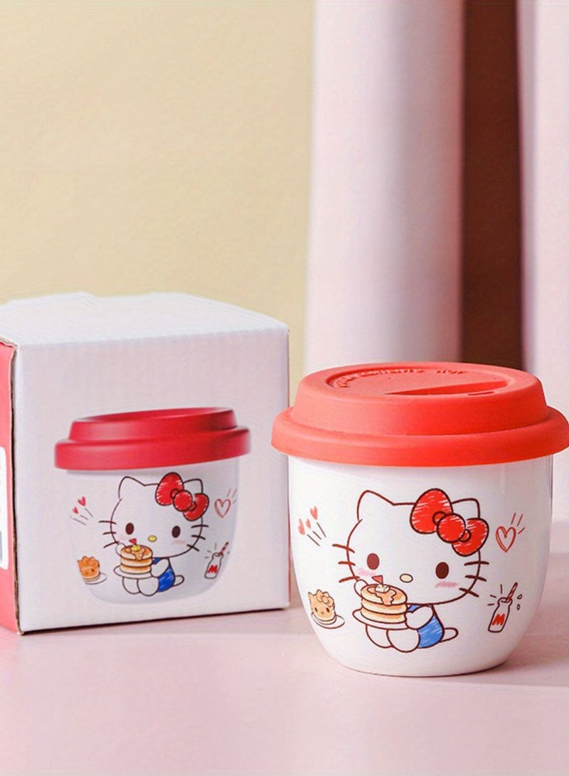 هالو كيتي كوب هيلو كيتي صغير مع غطاء سيليكون | مج عملي للأطفال والكبار | كوب أنيق للشاي والقهوة والمشروبات الساخنة والباردة