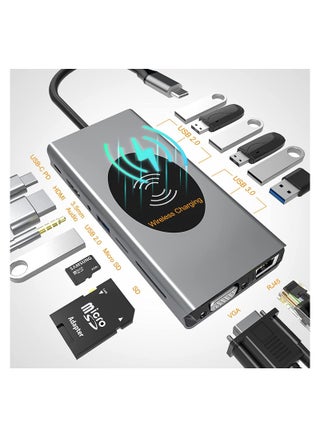 SYOSI USB C Hub for MacBook Air/Pro,15 in 1 Multiport Adapter,Dongle with Wireless Charger,4K HDMI,Ethernet,VGA,100W PD,3 USB 3.0,4 USB 2.0,SD/TF Card Reader 3.5mm Audio Jack for Type C Laptop - pzsku/Z64EBEC01AA919E15D056Z/45/_/1682501565/520884e9-5871-4923-8e1a-d4c1a2d9a435