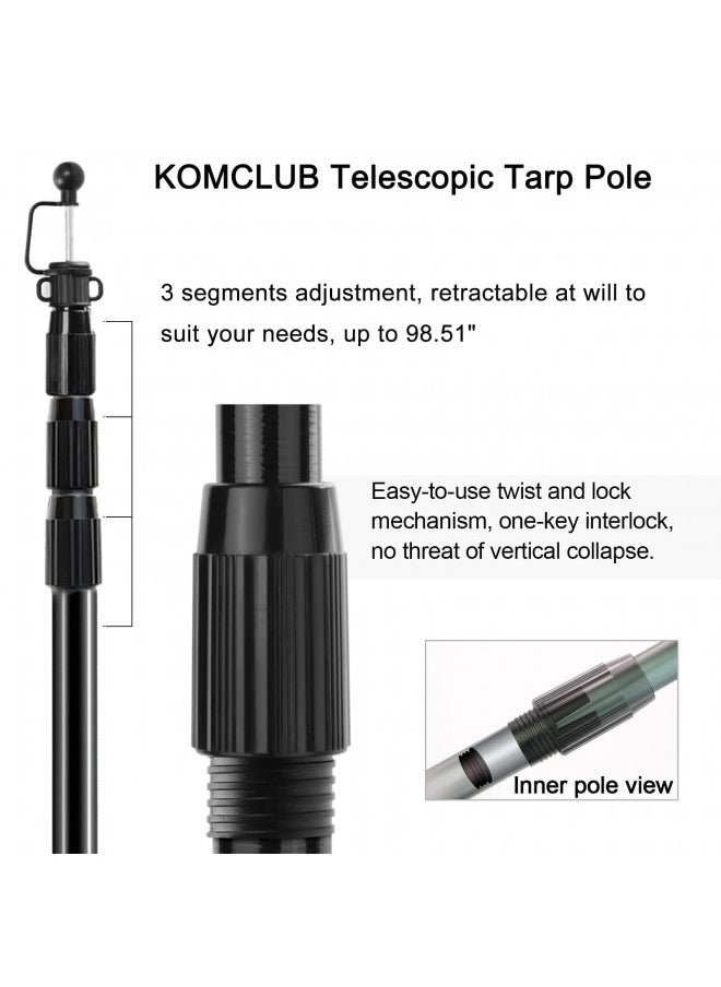 KOMCLUB Telescoping Tarp Poles Adjustable Tent Poles for Tarp Heavy-Duty Design Portable & Lightweight Fiberglass Tent Poles for Shelter Camping Awning 4 Sections Adjustable to 98.51 in(Set of 2)