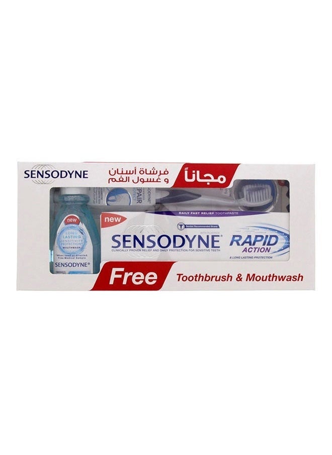Sensodyne Rapid Action Toothpaste With Toothbrush & Mouthwash Travel Pack, 75ml 