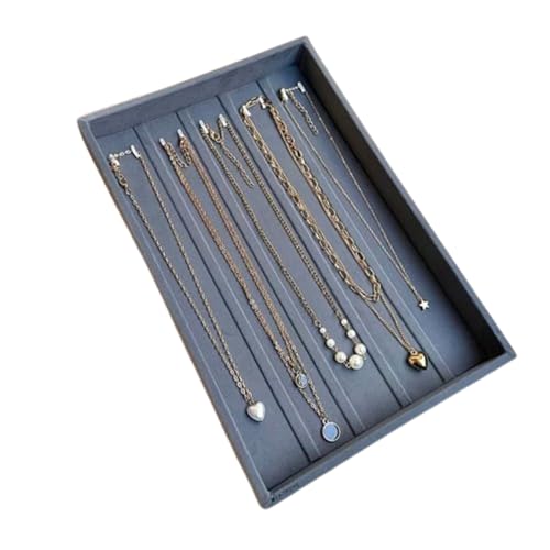 La Trove Velvet Chain Organizer Tray for Drawer | Jewelry Display Holder with Hooks for Chains, Necklaces & Bracelets Storage | Wardrobe Jewellery Tray | Grey - Image 1