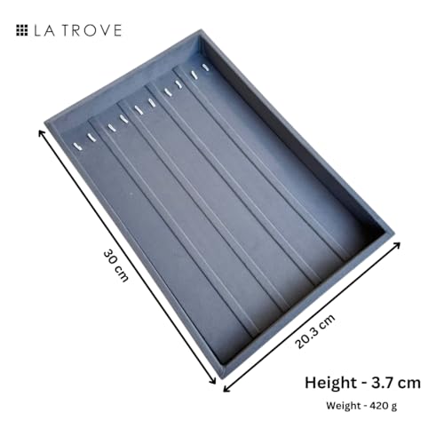 La Trove Velvet Chain Organizer Tray for Drawer | Jewelry Display Holder with Hooks for Chains, Necklaces & Bracelets Storage | Wardrobe Jewellery Tray | Grey - Image 4