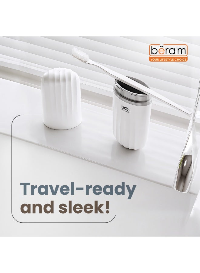 بيرام صندوق فرشاة أسنان للسفر، حامل فرشاة أسنان محمول، أداة تخزين فعّالة للفرشاة، حاوية حمام يدوية مدمجة، حامل للسفر والتخييم والعطلات، لون أبيض - Image 4