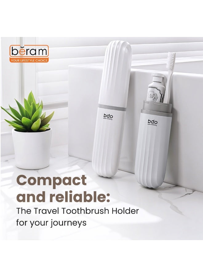 بيرام صندوق فرشاة أسنان للسفر، حامل فرشاة أسنان محمول، أداة تخزين فعّالة للفرشاة، حاوية حمام يدوية مدمجة، حامل للسفر والتخييم والعطلات، لون أبيض - Image 3