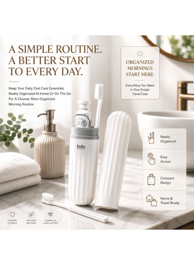 Beram Travel Toothbrush Holder with Toothpaste Storage, Portable 2-in-1 Toothbrush Case, Compact Toothbrush Organizer Box for Toothbrush & Toothpaste, Travel Camping Business Trip Bathroom Storage, White - Image 3