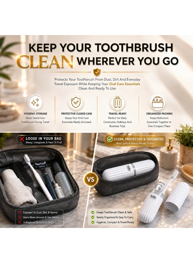 Beram Travel Toothbrush Holder with Toothpaste Storage, Portable 2-in-1 Toothbrush Case, Compact Toothbrush Organizer Box for Toothbrush & Toothpaste, Travel Camping Business Trip Bathroom Storage, White - Image 4