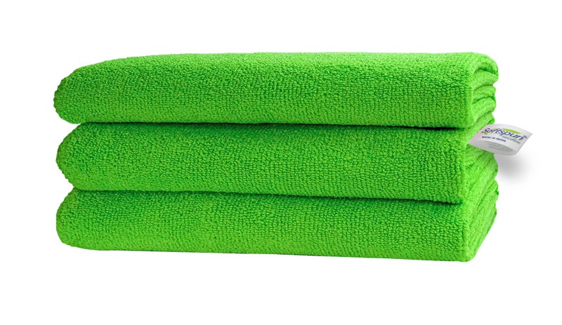SOFTSPUN Microfiber Cloth - 3 pcs - 30x30 cms - 340 GSM Green - Thick Lint & Streak-Free Multipurpose Cloths - Automotive Microfibre Towels for Car Bike Cleaning Polishing Washing & Detailing - Image 1