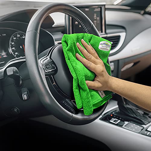 SOFTSPUN Microfiber Cloth - 3 pcs - 30x30 cms - 340 GSM Green - Thick Lint & Streak-Free Multipurpose Cloths - Automotive Microfibre Towels for Car Bike Cleaning Polishing Washing & Detailing - Image 5