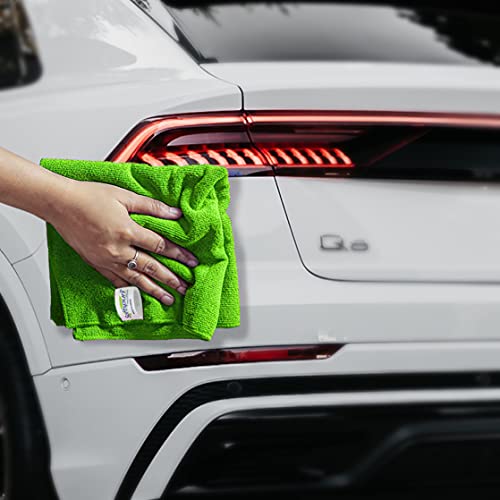 SOFTSPUN Microfiber Cloth - 3 pcs - 30x30 cms - 340 GSM Green - Thick Lint & Streak-Free Multipurpose Cloths - Automotive Microfibre Towels for Car Bike Cleaning Polishing Washing & Detailing - Image 3