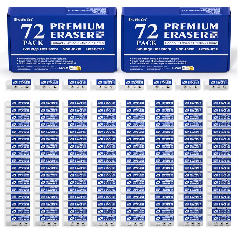 Shuttle Art Erasers, Shuttle Art 144 Pack Premium Eraser Bulk, White Erasers Classroom Set for Kids Teachers as School and Office Supplies - Image 1