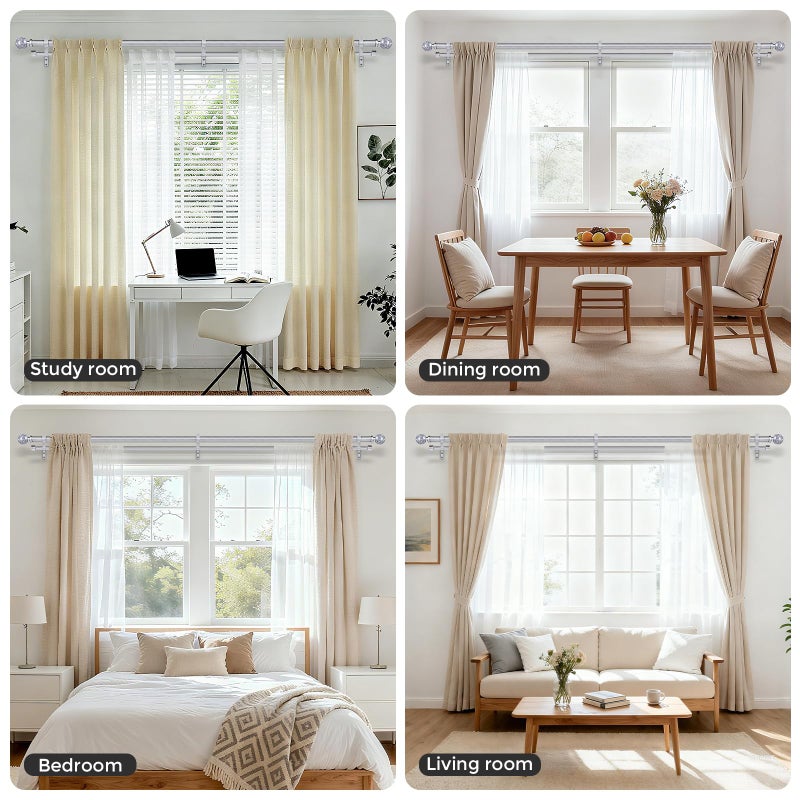 Wolistsa Silver Double Curtain Rods for Windows 72 to 144 Inch, Extra Long Dual Curtain Rod with Decorative Crystal Silver Foil Finial, 1" Adjustable Heavy Duty Vintage Spliced Window Treatment Rods - Image 5