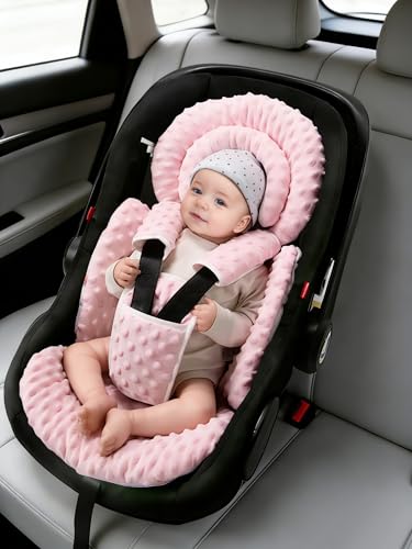 TinlyFinly Infant Car Seat Insert with Extra Cushion for Preemie to Toddler Reversible Newborn Carseat Insert for Baby Head Body Support Fits for Stroller Baby Swing Bouncer Dots Pink - Image 3