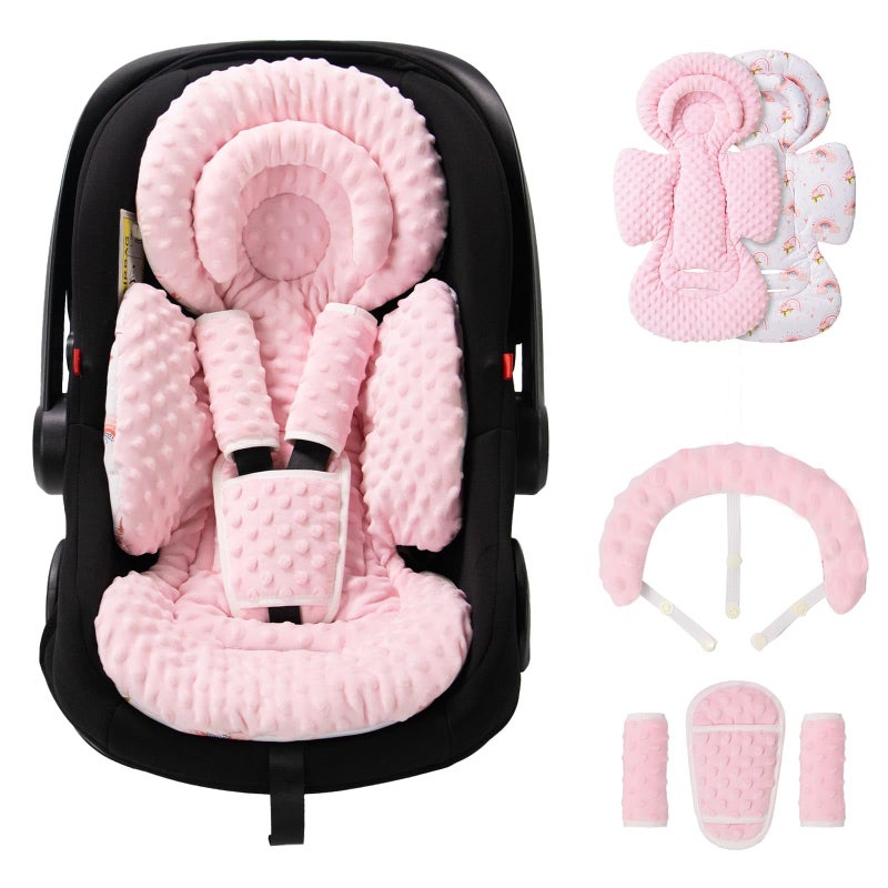 TinlyFinly Infant Car Seat Insert with Extra Cushion for Preemie to Toddler Reversible Newborn Carseat Insert for Baby Head Body Support Fits for Stroller Baby Swing Bouncer Dots Pink - Image 2