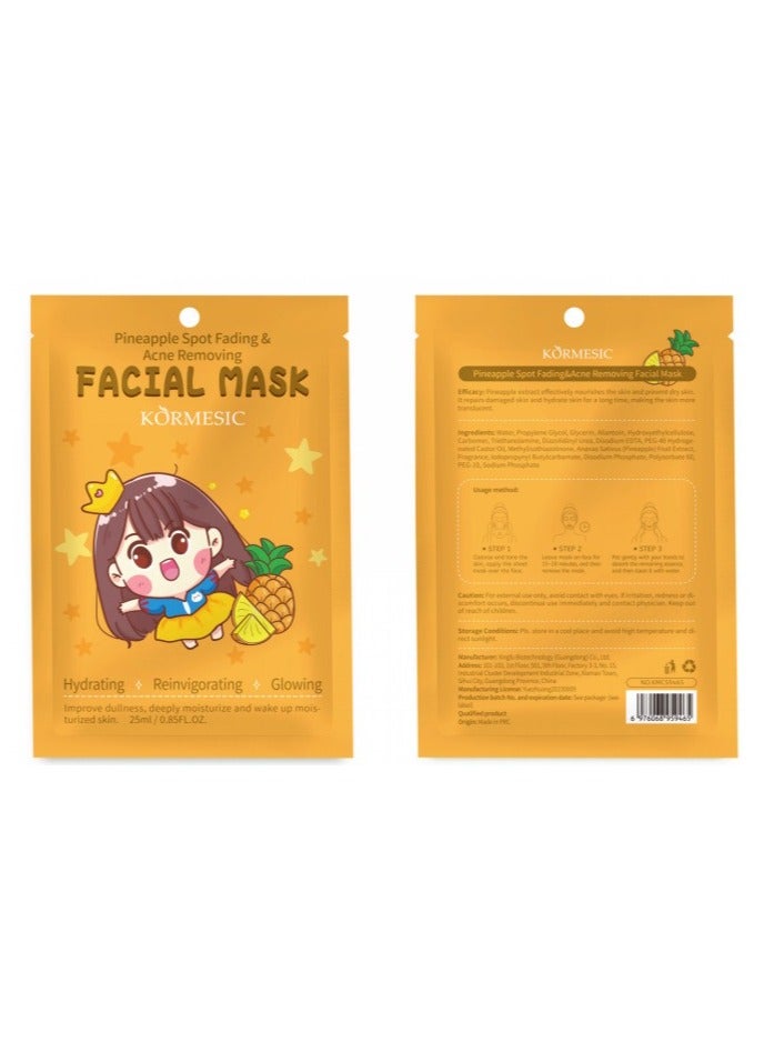Kormesic Pineapple Enzyme Hydrating Brightening Sheet Mask Set - 5 Pack (25ml Each)  - Image 1